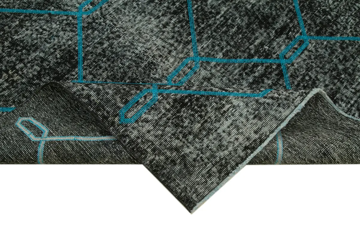 Modern Halı- Siyah Pamuk Üzerine Yün El Dokuma Halı-145x385 - Görsel 6