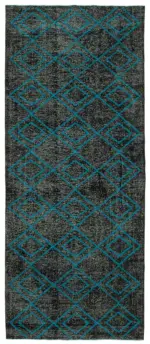 Modern Halı- Siyah Pamuk Üzerine Yün El Dokuma Halı-145x357