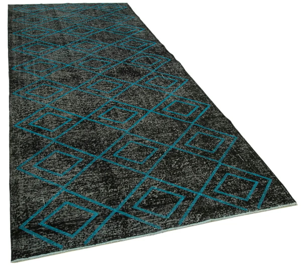 Modern Halı- Siyah Pamuk Üzerine Yün El Dokuma Halı-145x357 - Görsel 2