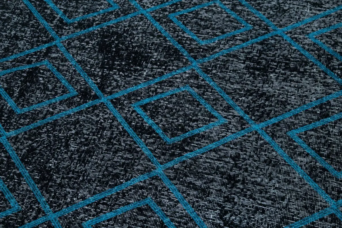 Modern Halı- Siyah Pamuk Üzerine Yün El Dokuma Halı-145x357 - Görsel 7