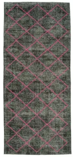 Modern Halı- Siyah Pamuk Üzerine Yün El Dokuma Halı-140x330