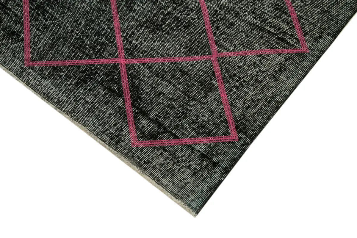 Modern Halı- Siyah Pamuk Üzerine Yün El Dokuma Halı-140x330 - Görsel 4