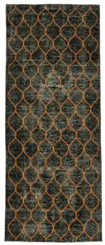 Modern Halı- Siyah Pamuk Üzerine Yün El Dokuma Halı-144x364