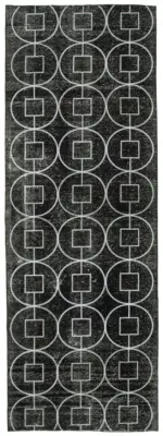 Modern Halı- Siyah Pamuk Üzerine Yün El Dokuma Halı-137x390