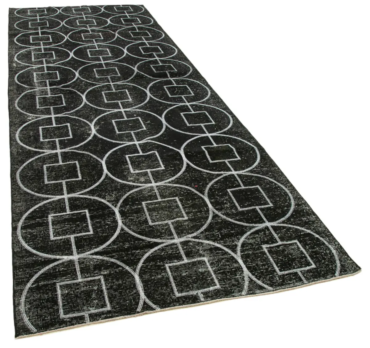 Modern Halı- Siyah Pamuk Üzerine Yün El Dokuma Halı-137x390 - Görsel 2