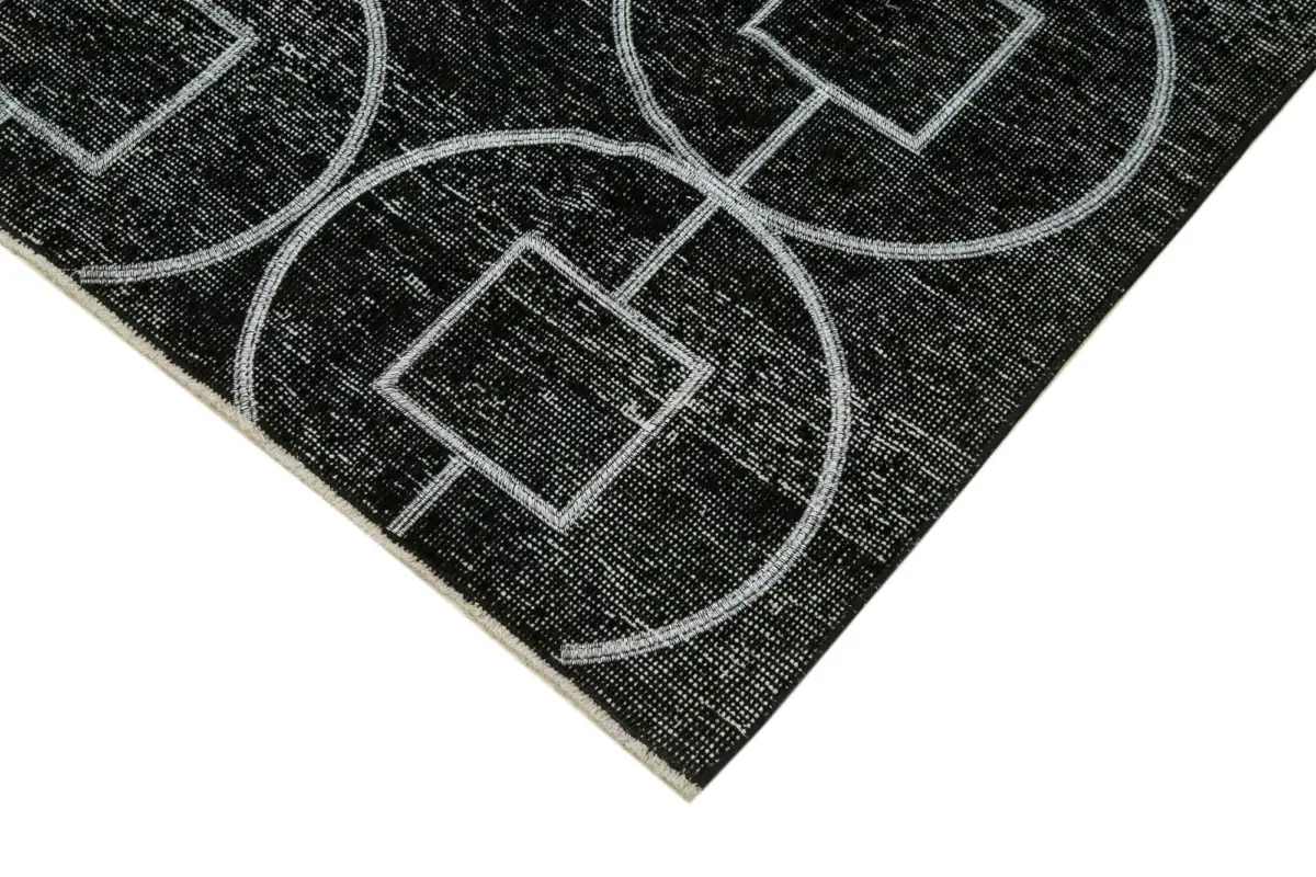 Modern Halı- Siyah Pamuk Üzerine Yün El Dokuma Halı-137x390 - Görsel 4