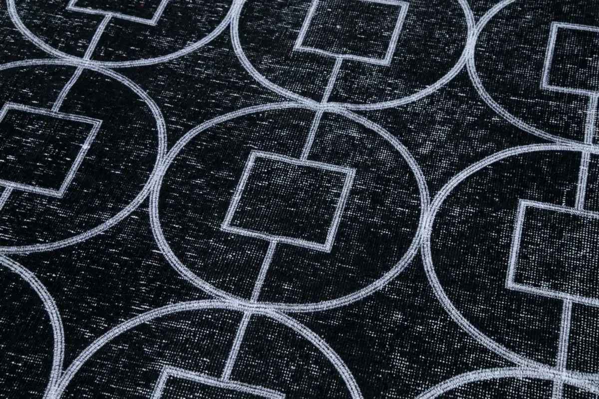 Modern Halı- Siyah Pamuk Üzerine Yün El Dokuma Halı-137x390 - Görsel 7