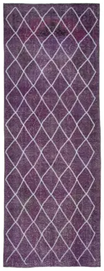 Modern Halı- Mor Pamuk Üzerine Yün El Dokuma Halı-139x392