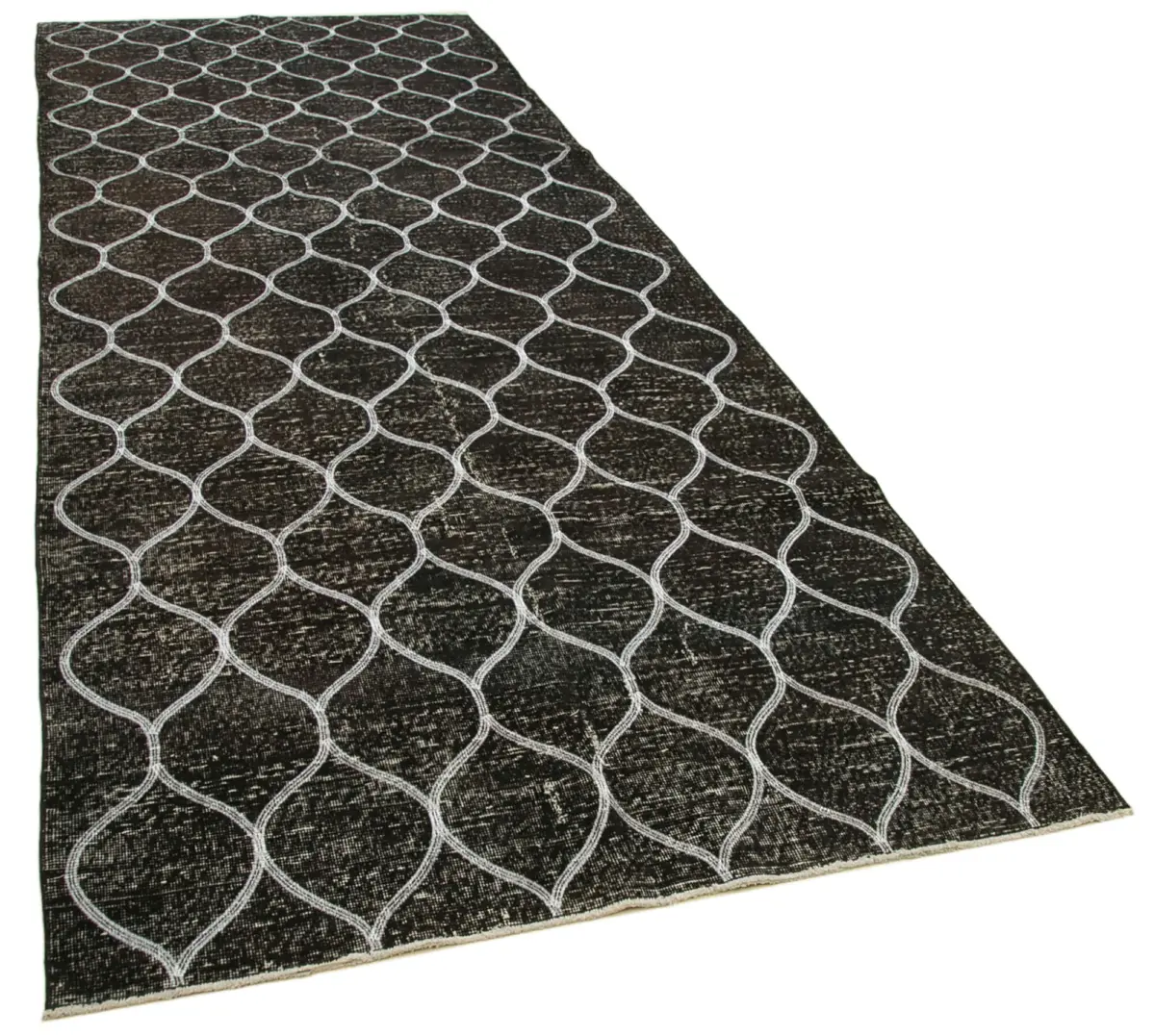 Modern Halı- Siyah Pamuk Üzerine Yün El Dokuma Halı-146x399 - Görsel 2