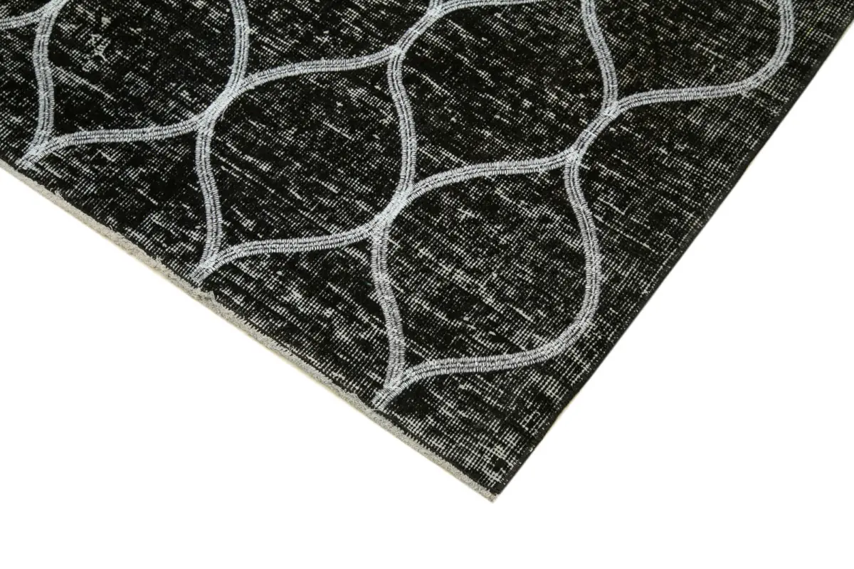 Modern Halı- Siyah Pamuk Üzerine Yün El Dokuma Halı-146x399 - Görsel 4