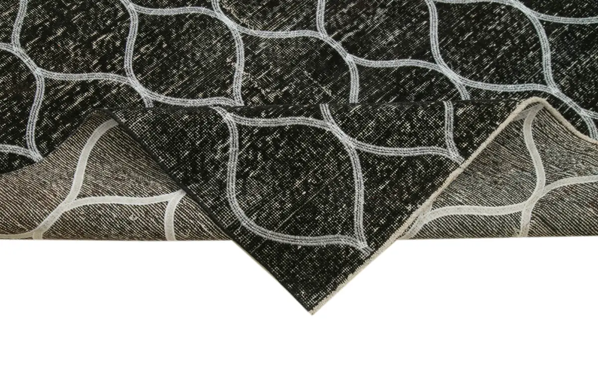 Modern Halı- Siyah Pamuk Üzerine Yün El Dokuma Halı-146x399 - Görsel 6