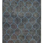 Modern Halı- Mavi Pamuk Üzerine Yün El Dokuma Halı-139x398