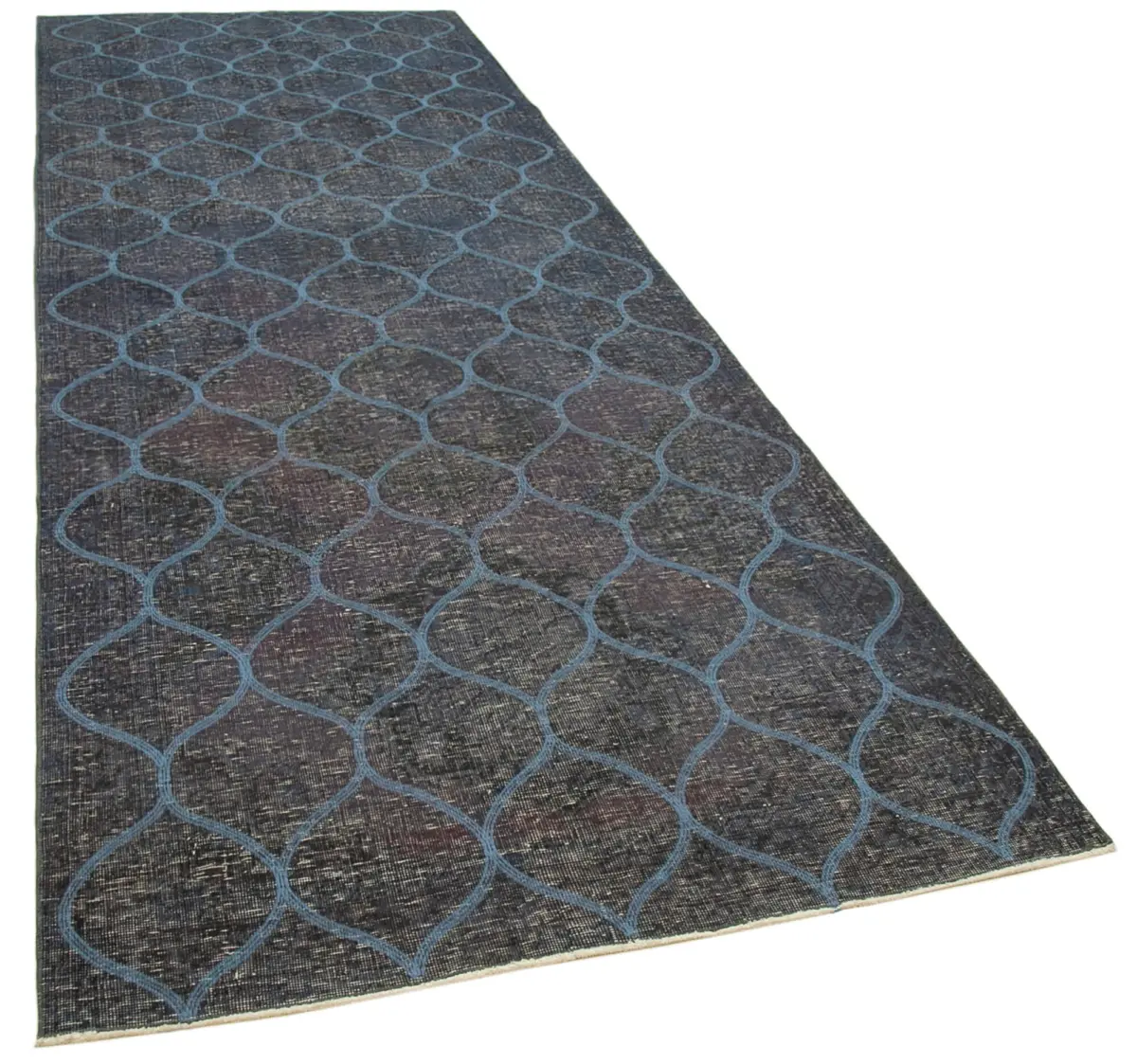 Modern Halı- Mavi Pamuk Üzerine Yün El Dokuma Halı-139x398 - Görsel 2