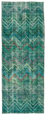 Modern Halı- Turkuaz Pamuk Üzerine Yün El Dokuma Halı-139x368