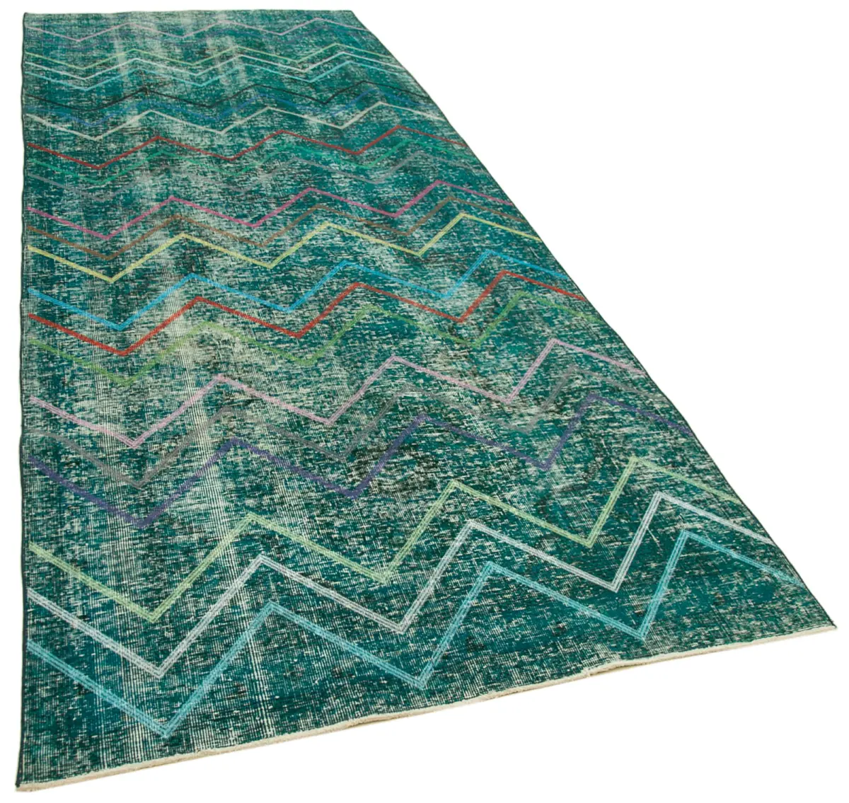 Modern Halı- Turkuaz Pamuk Üzerine Yün El Dokuma Halı-139x368 - Görsel 2