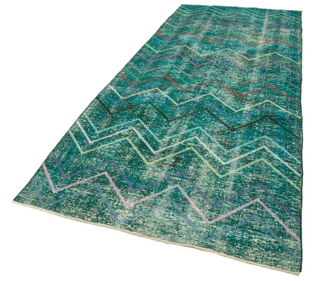 Modern Halı- Turkuaz Pamuk Üzerine Yün El Dokuma Halı-139x368 - Görsel 3