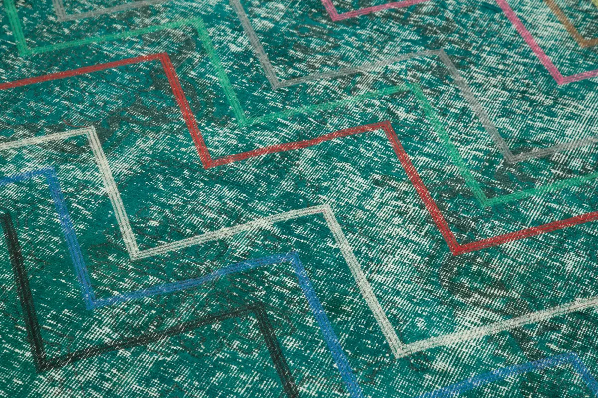 Modern Halı- Turkuaz Pamuk Üzerine Yün El Dokuma Halı-139x368 - Görsel 5