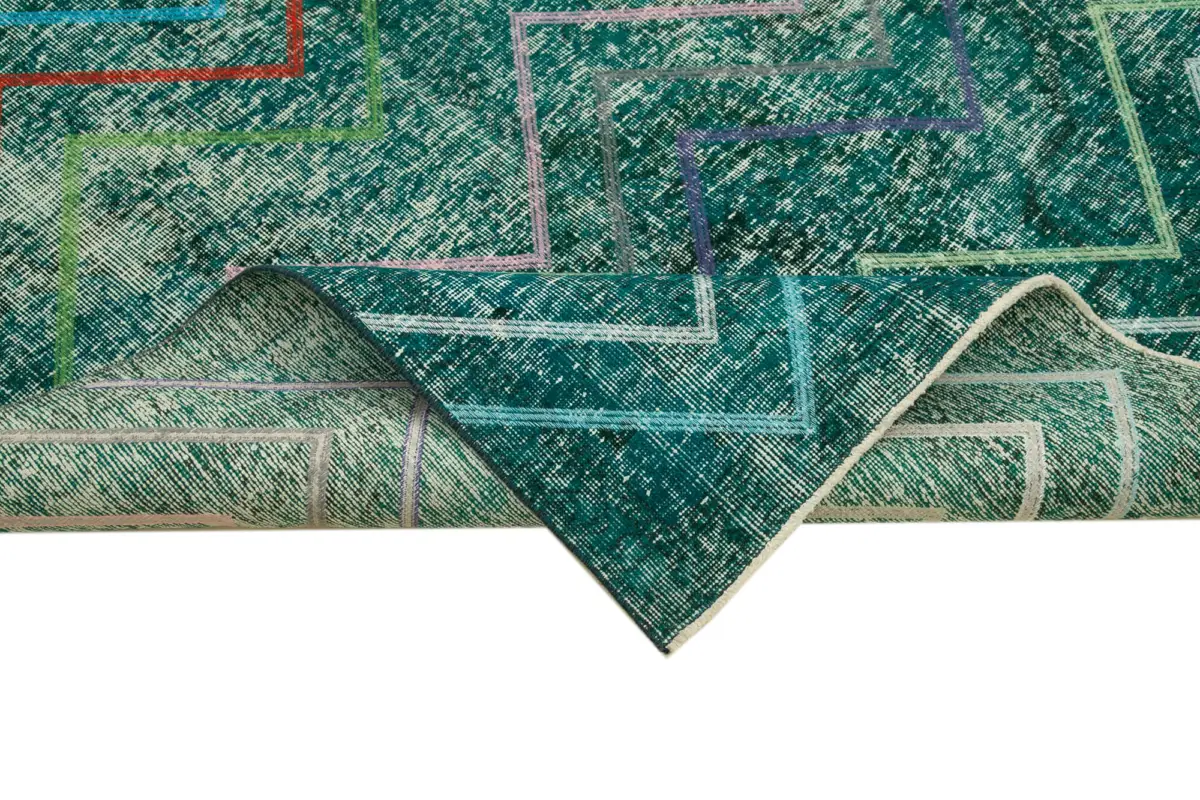 Modern Halı- Turkuaz Pamuk Üzerine Yün El Dokuma Halı-139x368 - Görsel 6