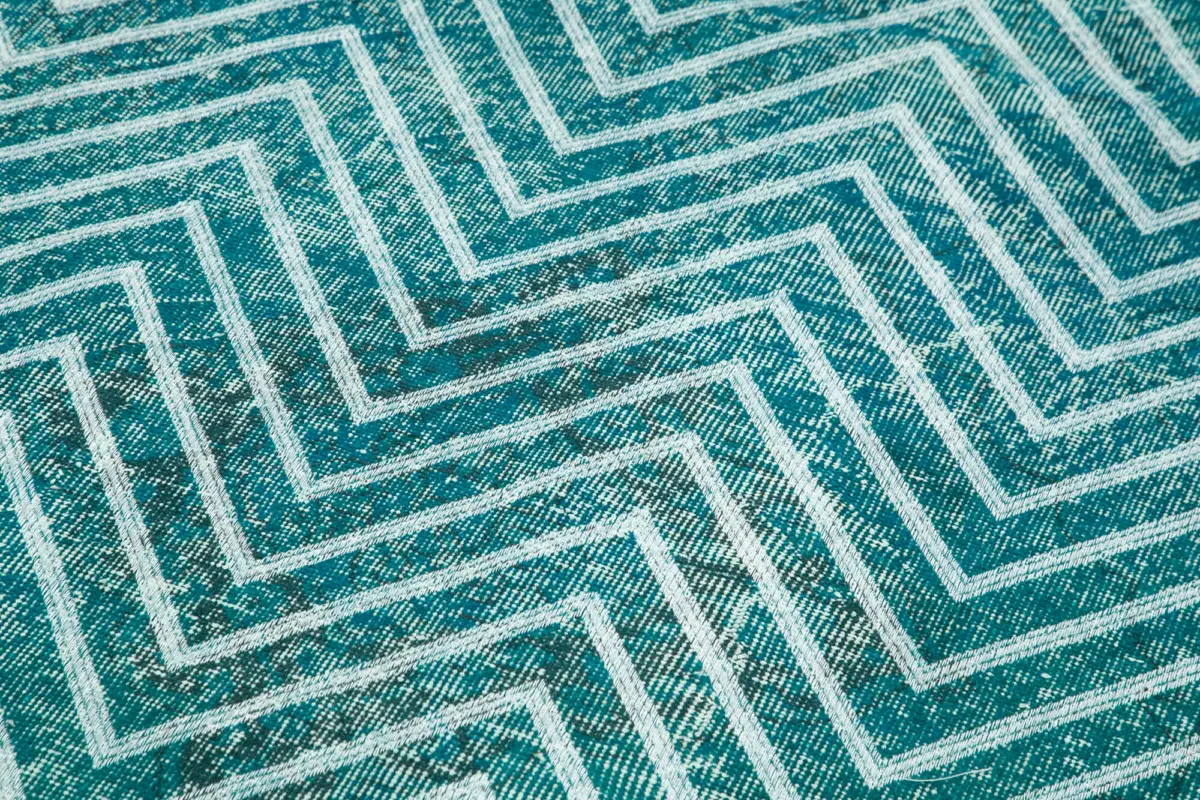 Modern Halı- Turkuaz Pamuk Üzerine Yün El Dokuma Halı-143x400 - Görsel 5