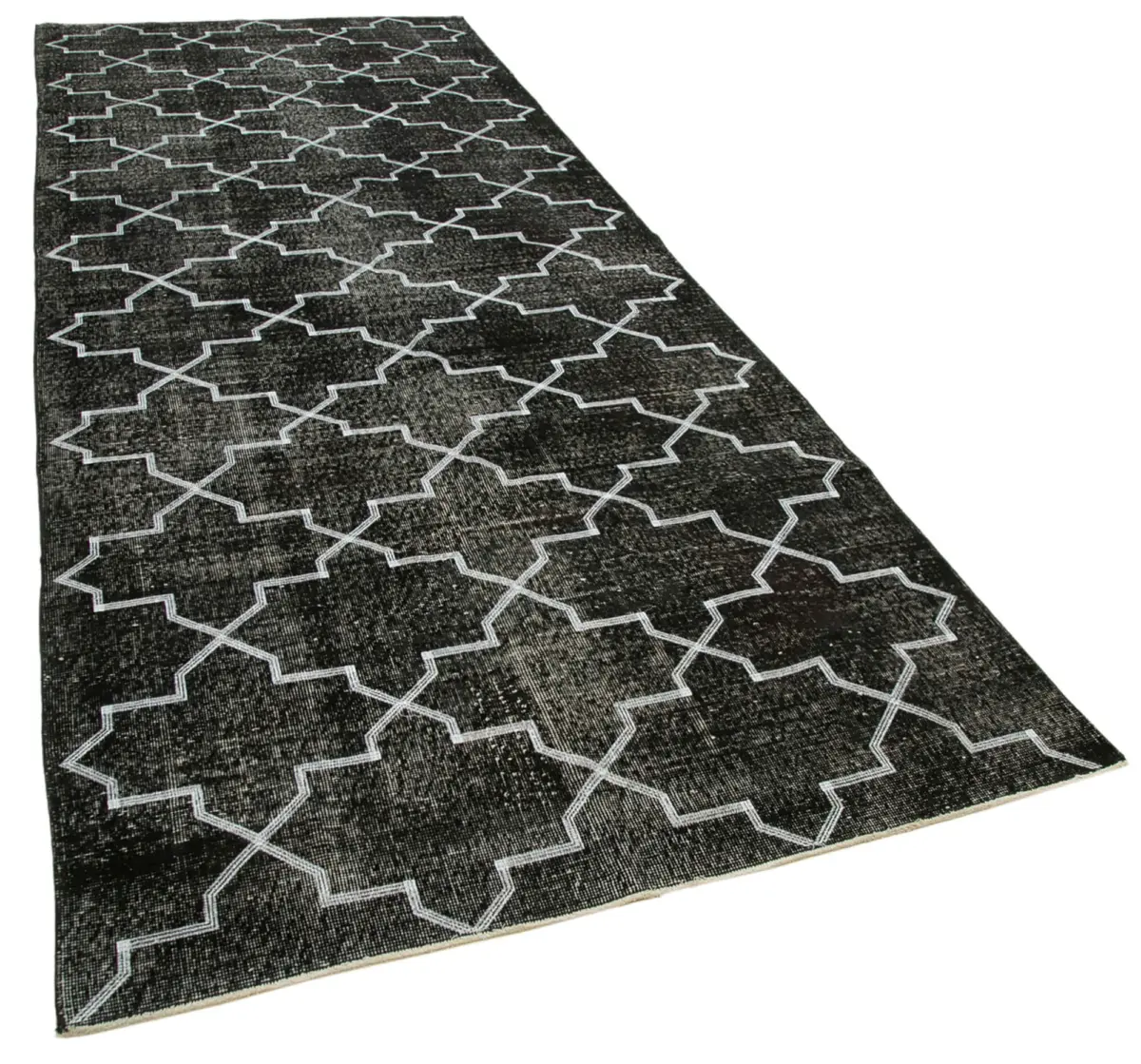 Modern Halı- Siyah Pamuk Üzerine Yün El Dokuma Halı-147x383 - Görsel 2