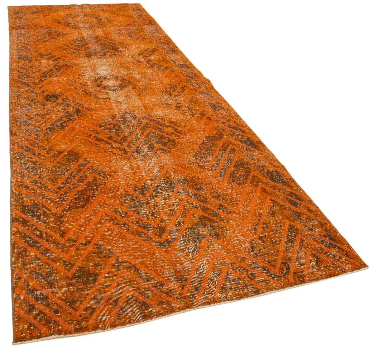 Modern Halı- Turuncu Pamuk Üzerine Yün El Dokuma Halı-138x382 - Görsel 2