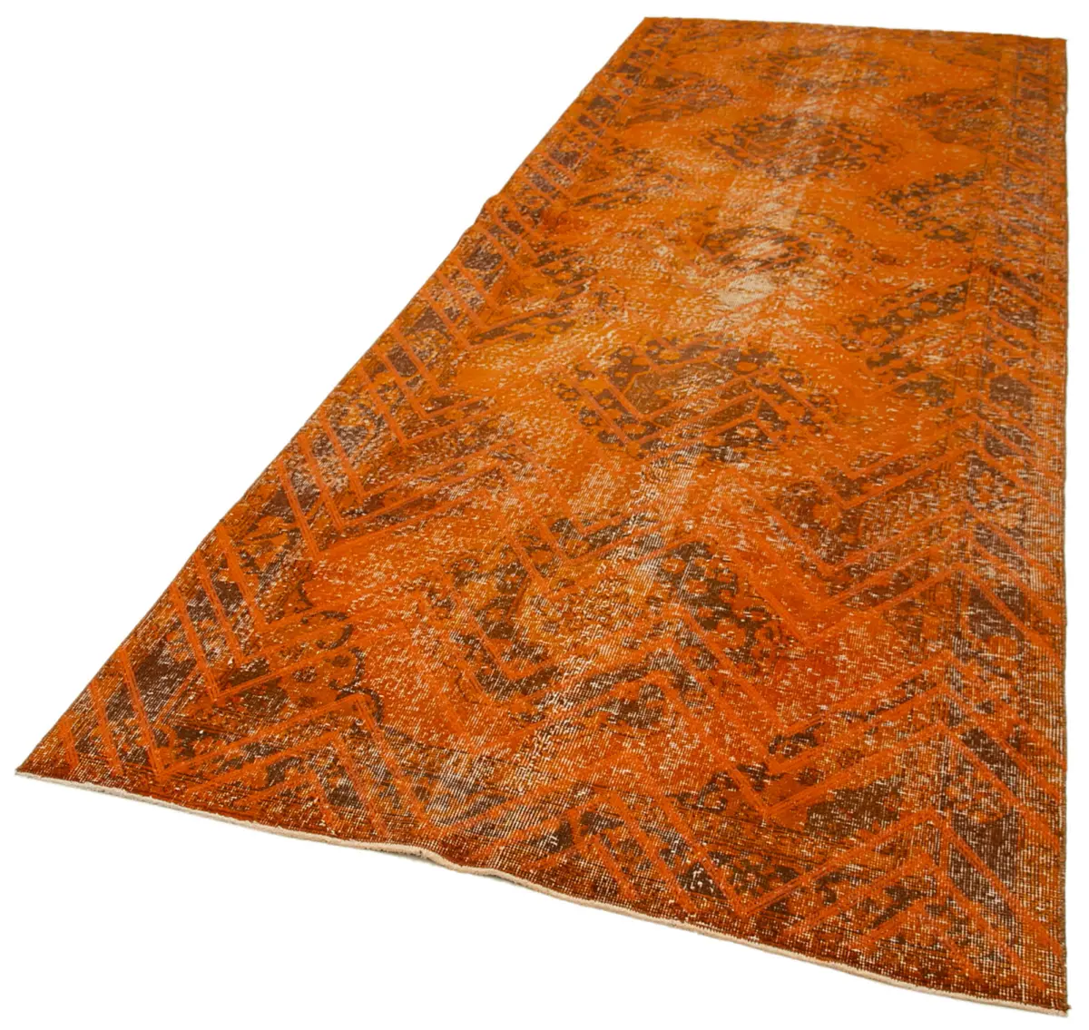 Modern Halı- Turuncu Pamuk Üzerine Yün El Dokuma Halı-138x382 - Görsel 3