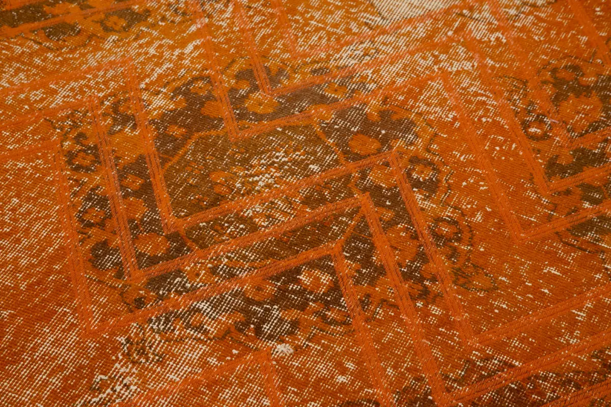 Modern Halı- Turuncu Pamuk Üzerine Yün El Dokuma Halı-138x382 - Görsel 5