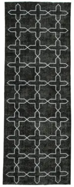 Modern Halı- Siyah Pamuk Üzerine Yün El Dokuma Halı-146x406