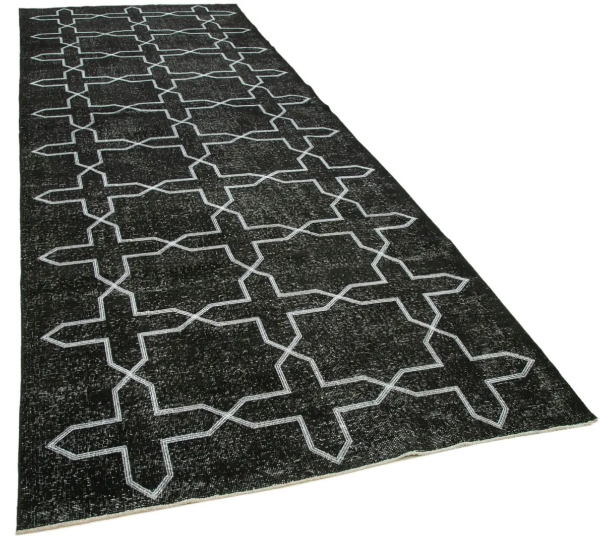 Modern Halı- Siyah Pamuk Üzerine Yün El Dokuma Halı-146x406 - Görsel 2