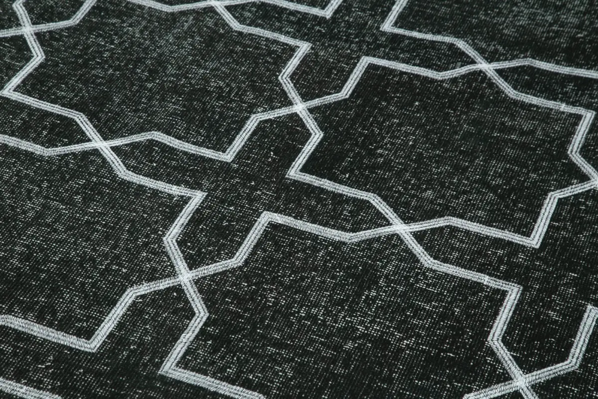 Modern Halı- Siyah Pamuk Üzerine Yün El Dokuma Halı-146x406 - Görsel 5