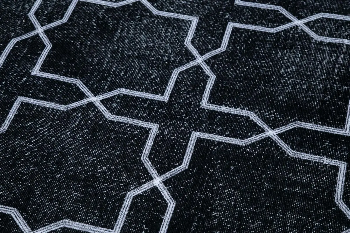 Modern Halı- Siyah Pamuk Üzerine Yün El Dokuma Halı-146x406 - Görsel 7