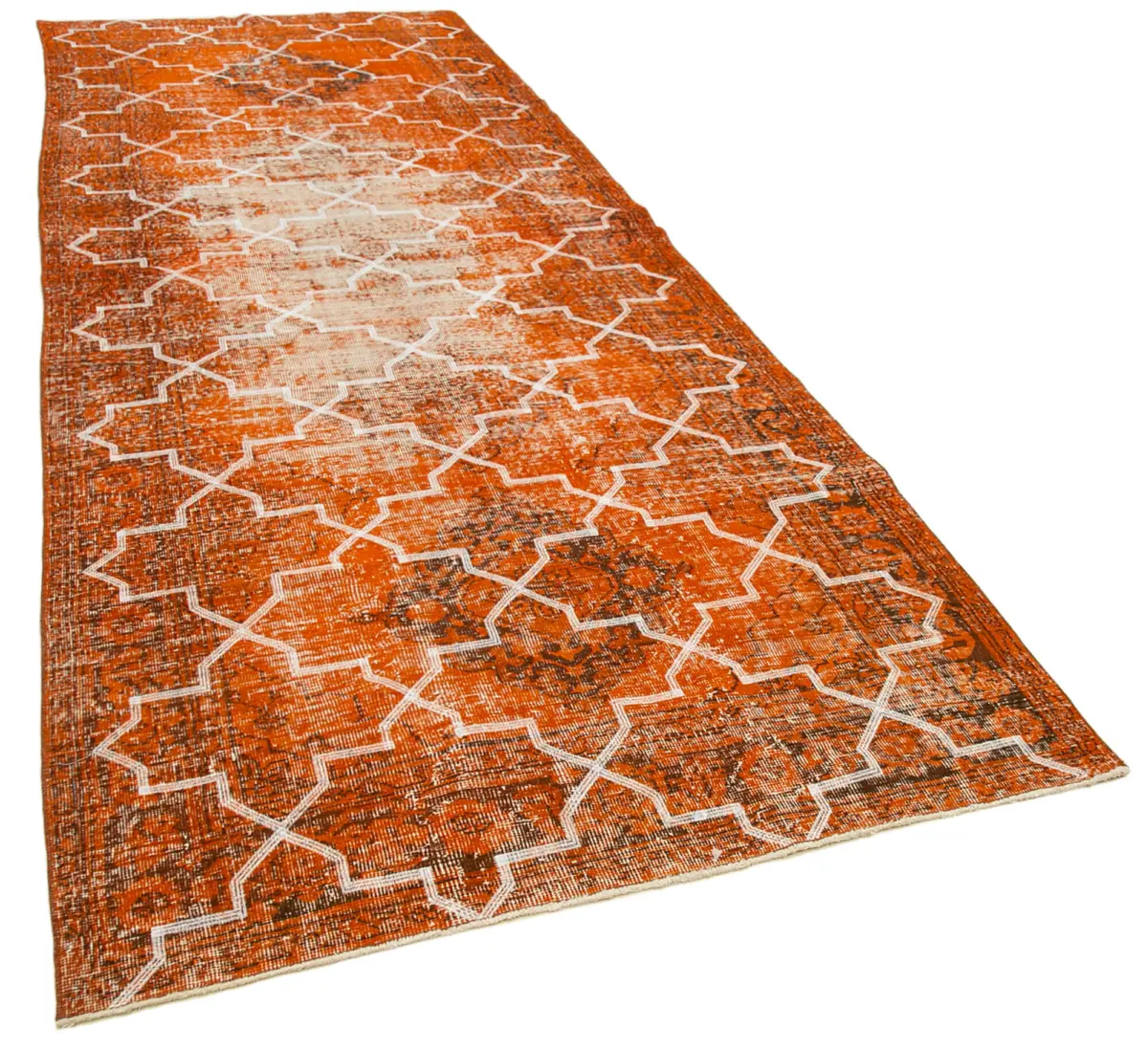 Modern Halı- Turuncu Pamuk Üzerine Yün El Dokuma Halı-144x380 - Görsel 2