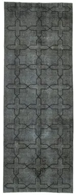 Modern Halı- Siyah Pamuk Üzerine Yün El Dokuma Halı-140x386