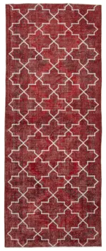 Modern Halı- Kırmızı Pamuk Üzerine Yün El Dokuma Halı-150x380