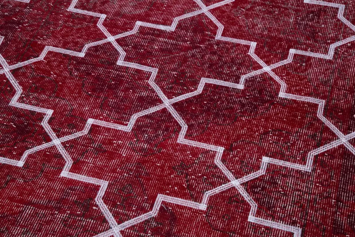 Modern Halı- Kırmızı Pamuk Üzerine Yün El Dokuma Halı-150x380 - Görsel 7