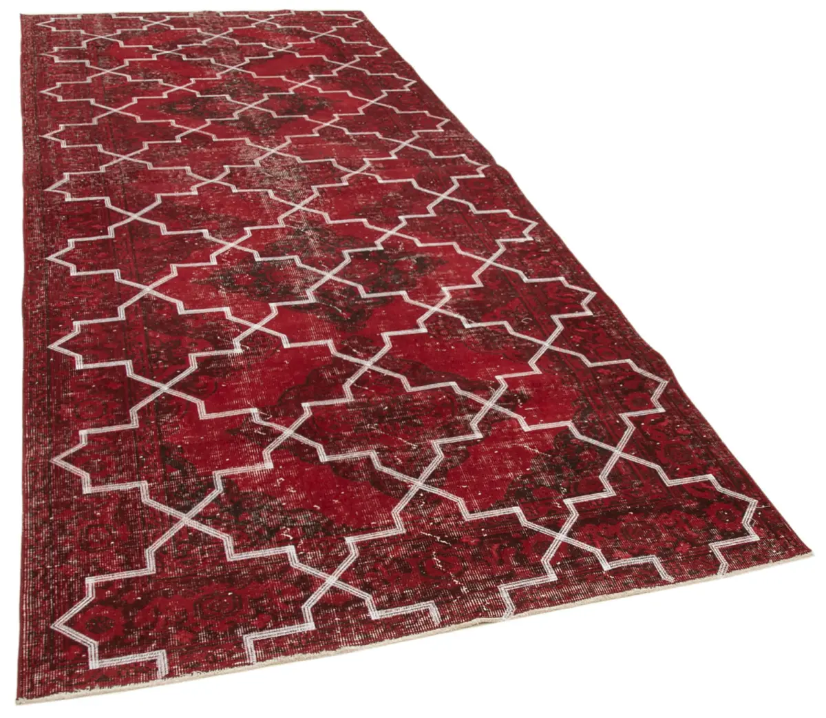 Modern Halı- Kırmızı Pamuk Üzerine Yün El Dokuma Halı-148x351 - Görsel 2