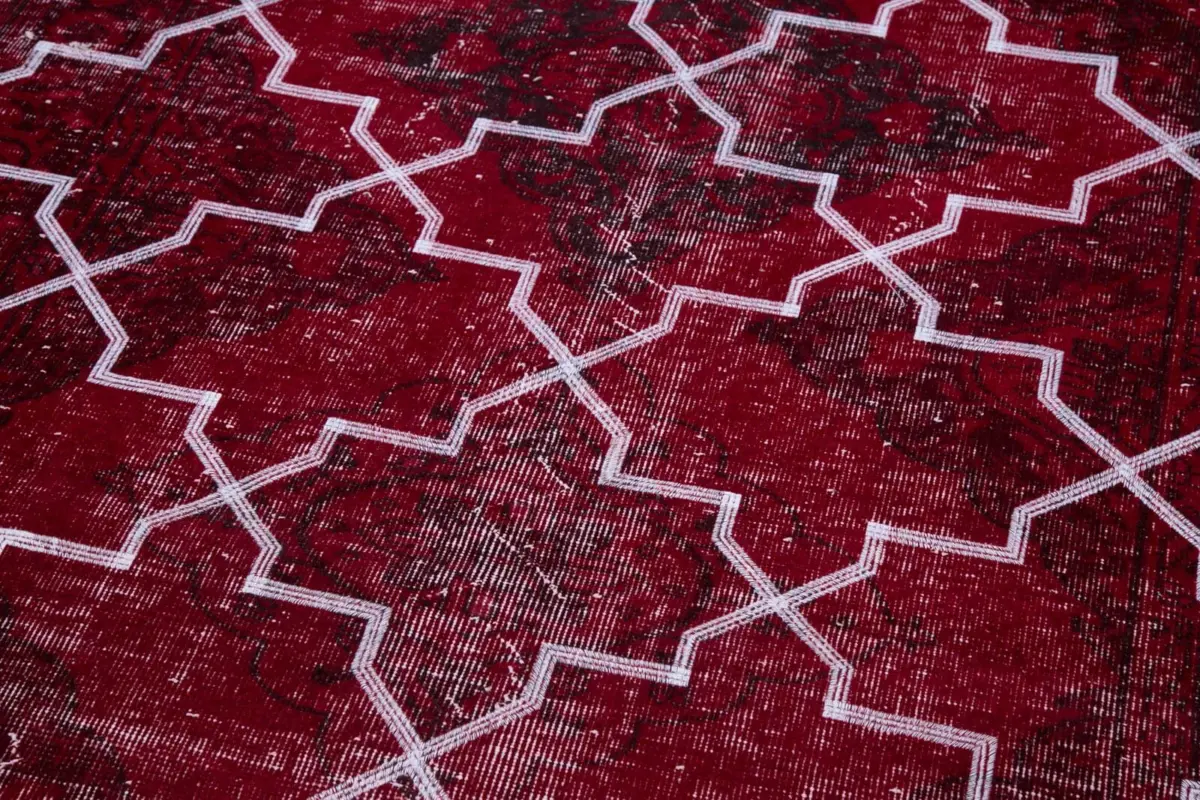 Modern Halı- Kırmızı Pamuk Üzerine Yün El Dokuma Halı-148x351 - Görsel 7