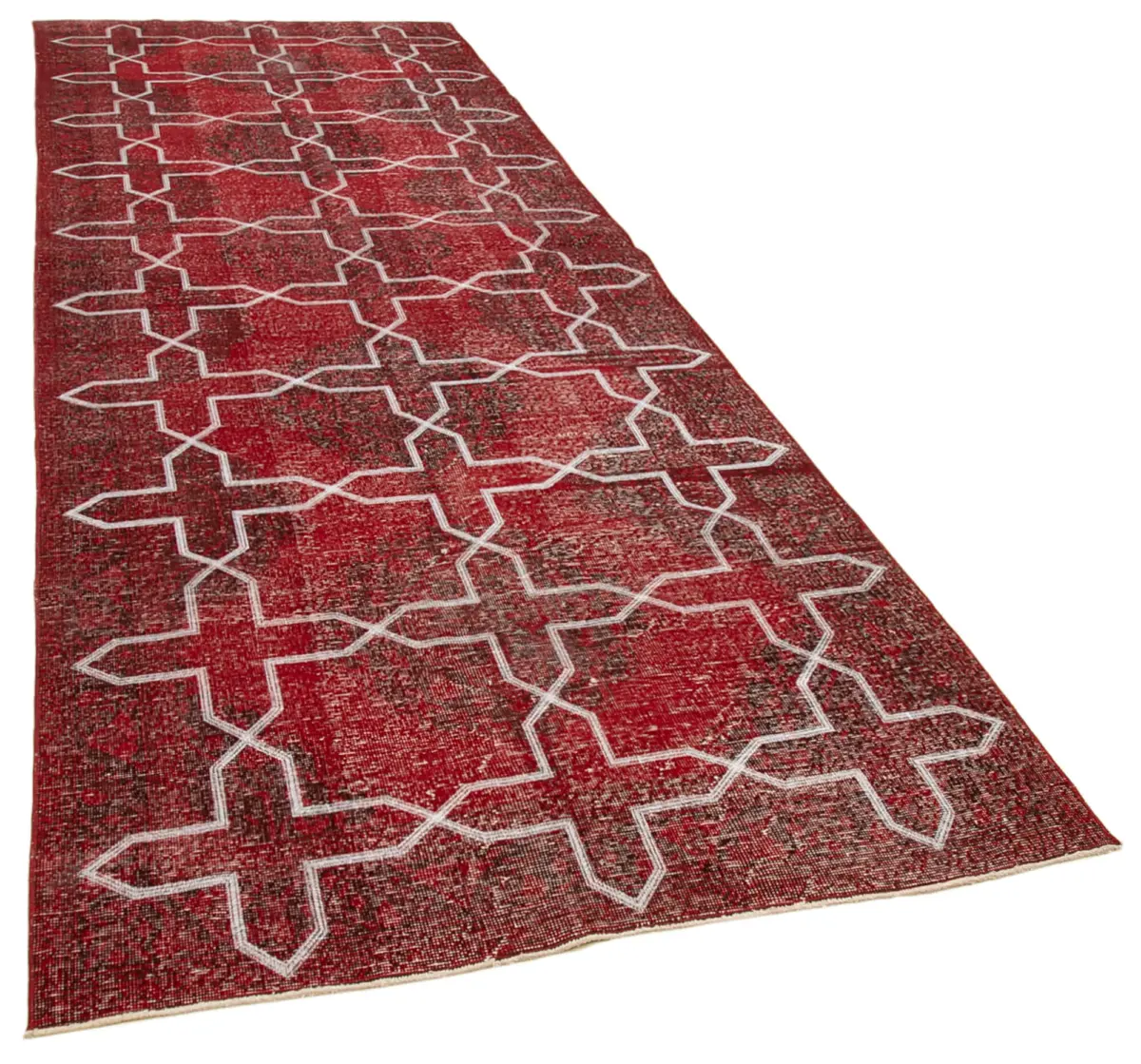 Modern Halı- Kırmızı Pamuk Üzerine Yün El Dokuma Halı-140x412 - Görsel 2