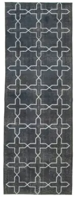 Modern Halı- Siyah Pamuk Üzerine Yün El Dokuma Halı-141x400