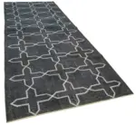 Modern Halı- Siyah Pamuk Üzerine Yün El Dokuma Halı-141x400 - Görsel 2