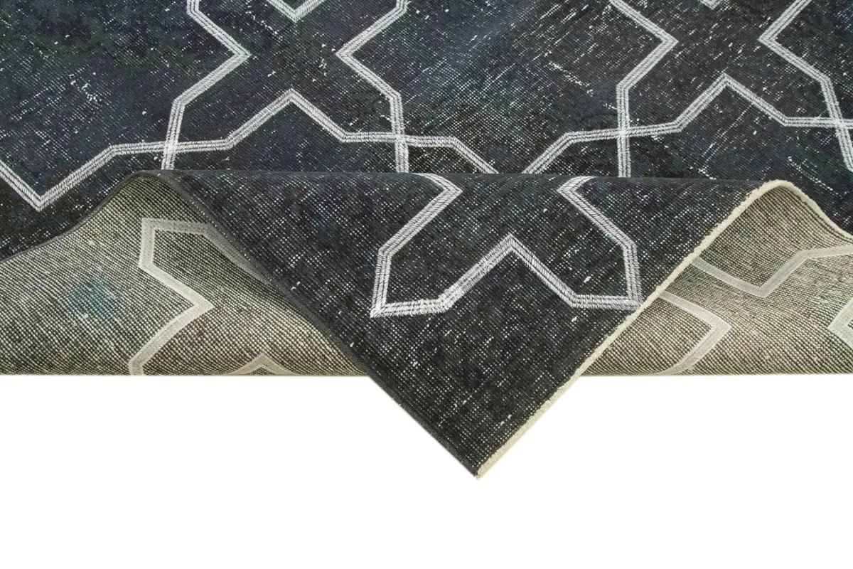 Modern Halı- Siyah Pamuk Üzerine Yün El Dokuma Halı-141x400 - Görsel 6