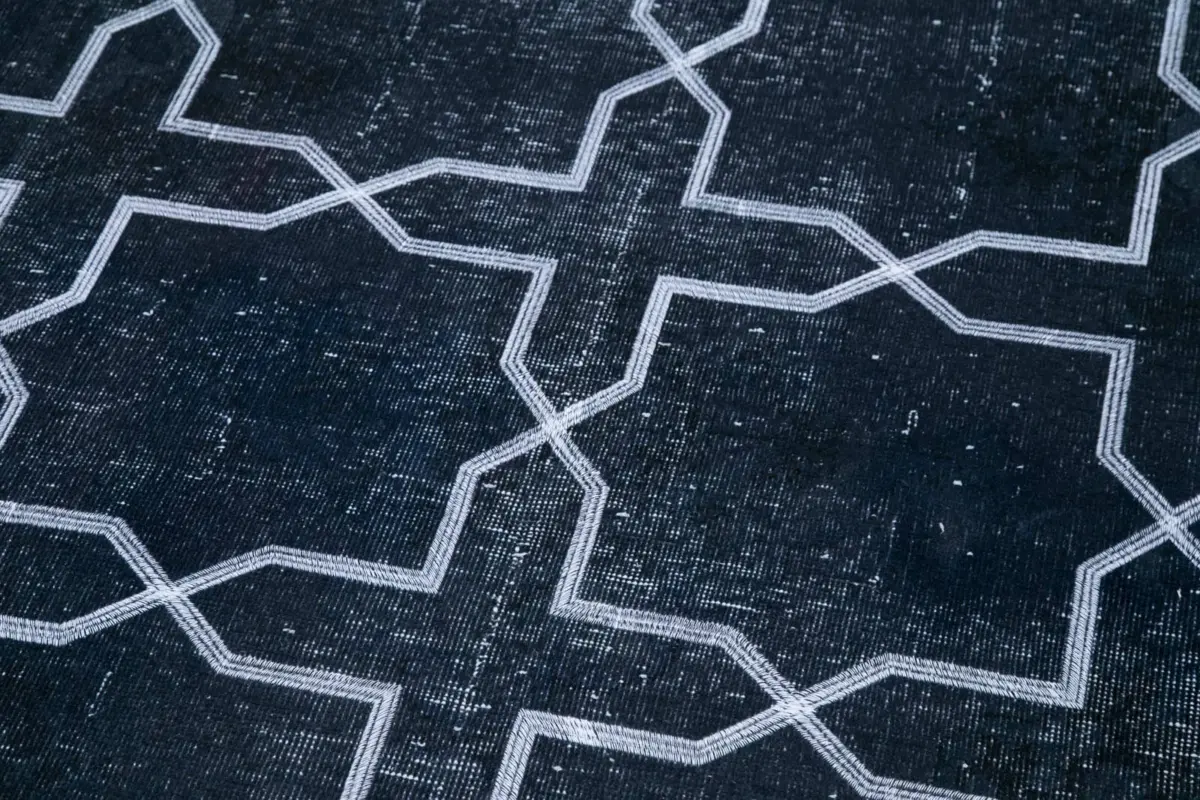 Modern Halı- Siyah Pamuk Üzerine Yün El Dokuma Halı-141x400 - Görsel 7