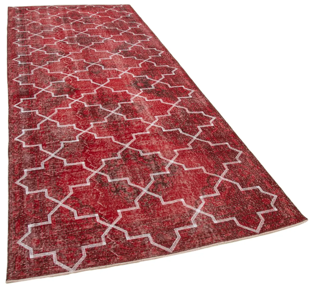 Modern Halı- Kırmızı Pamuk Üzerine Yün El Dokuma Halı-145x382 - Görsel 2