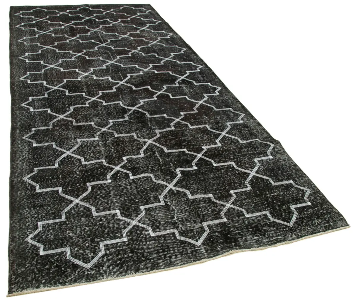 Modern Halı- Siyah Pamuk Üzerine Yün El Dokuma Halı-152x376 - Görsel 2