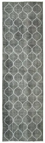 Modern Halı- Gri Pamuk Üzerine Yün El Dokuma Halı-119x402