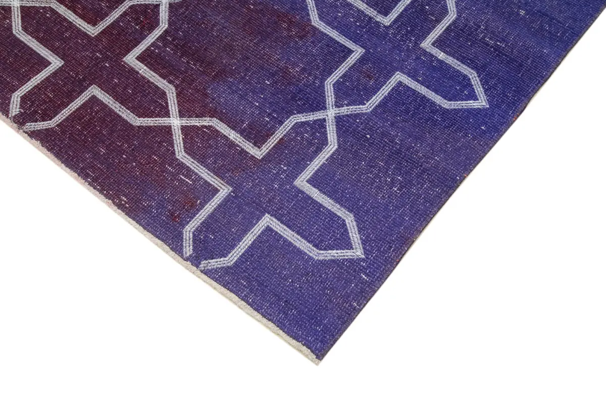 Modern Halı- mor Pamuk Üzerine Yün El Dokuma Halı-137x316 - Görsel 4