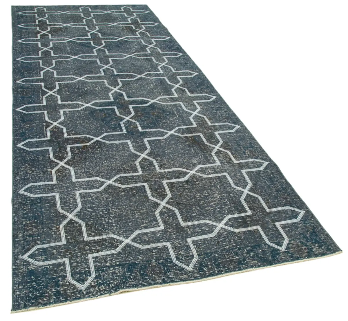 Modern Halı- Yeşil Pamuk Üzerine Yün El Dokuma Halı-136x371 - Görsel 2