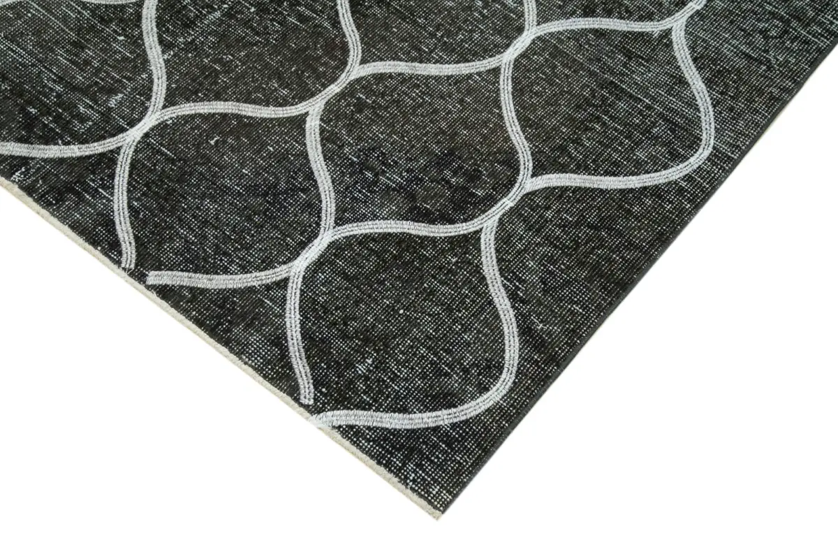 Modern Halı- Siyah Pamuk Üzerine Yün El Dokuma Halı-145x392 - Görsel 4