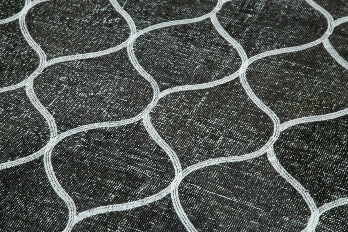 Modern Halı- Siyah Pamuk Üzerine Yün El Dokuma Halı-145x392 - Görsel 5