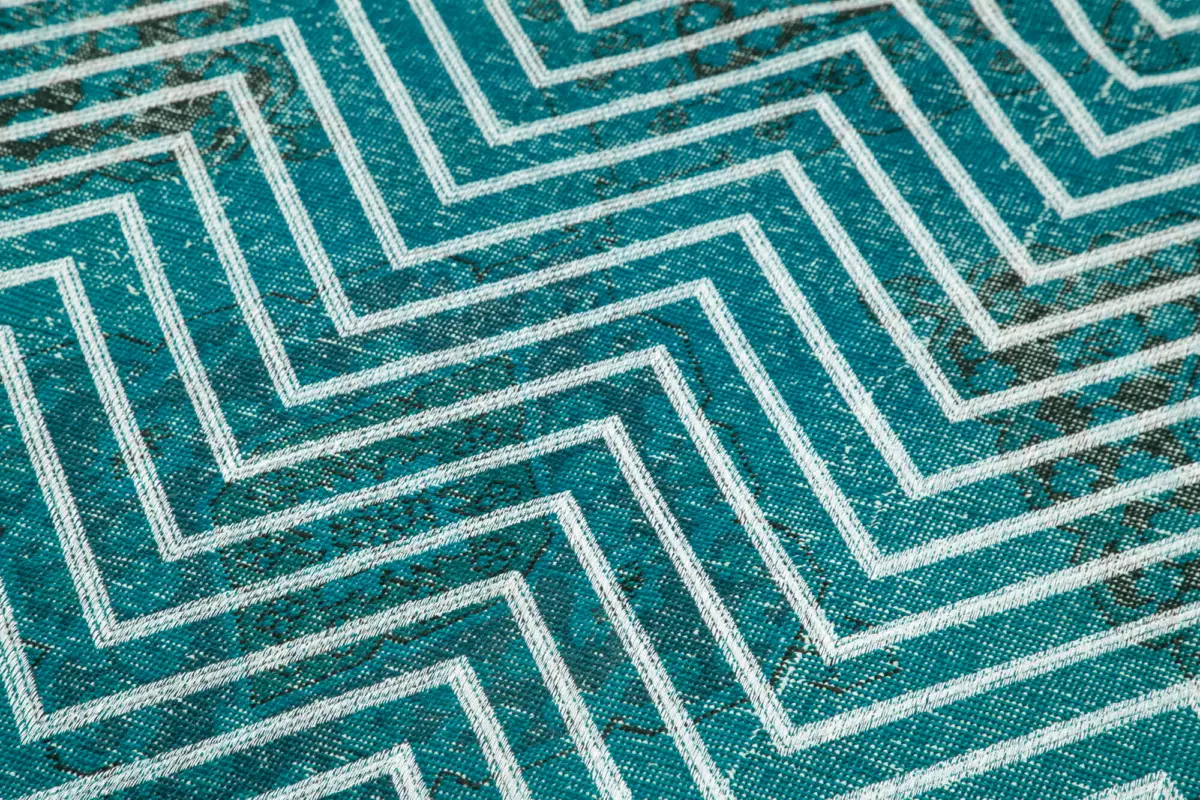 Modern Halı- Turkuaz Pamuk Üzerine Yün El Dokuma Halı-144x390 - Görsel 5